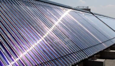 A rooftop array of solar thermal collectors