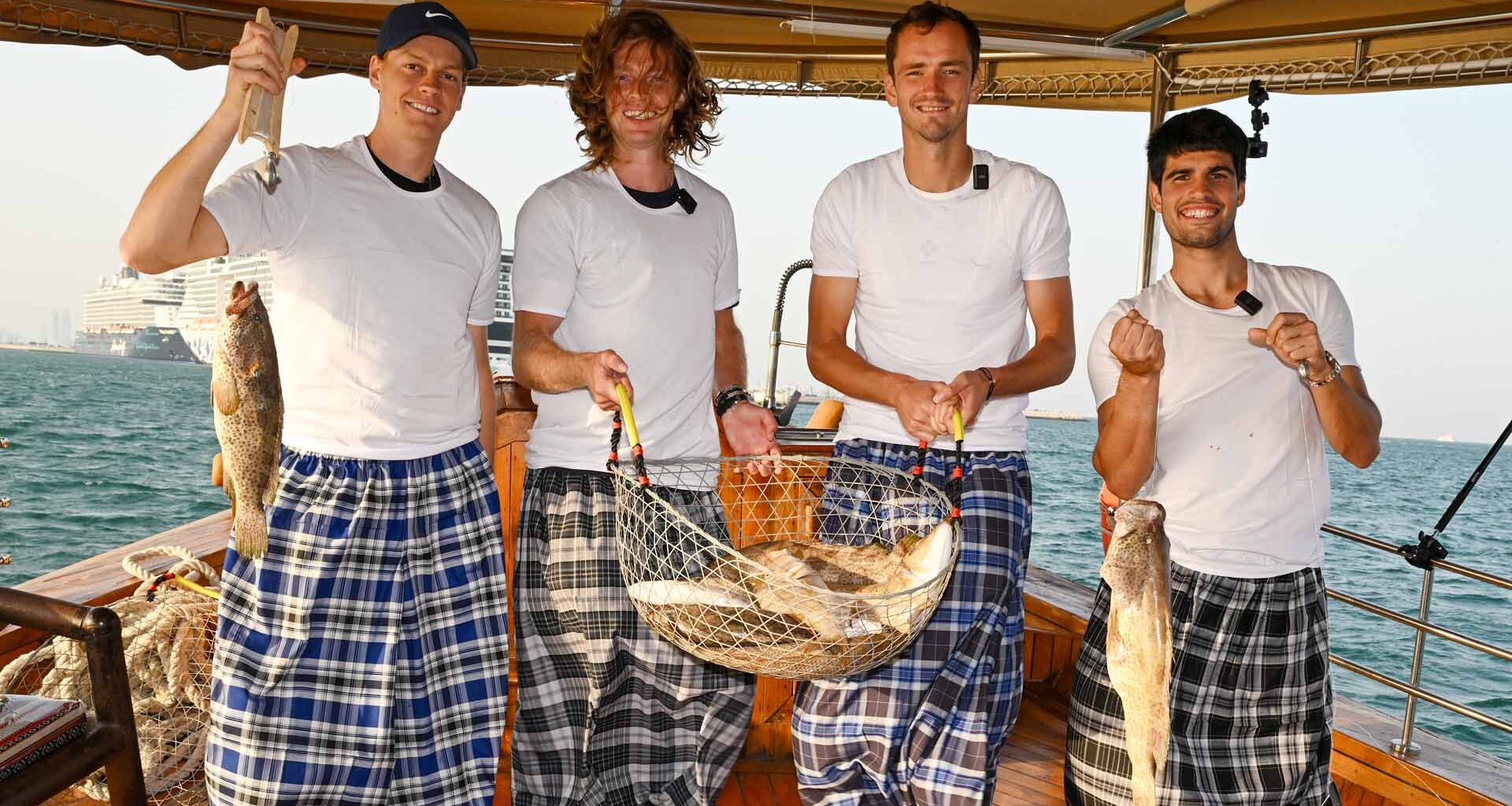 Jannik Sinner, Andrey Rublev, Daniil Medvedev and Carlos Alcaraz went fishing Sunday in Doha.