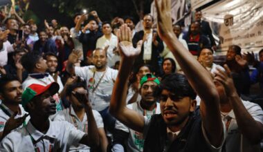 Supporters of the BNP, which has claimed victory in the election. Pic: Reuters