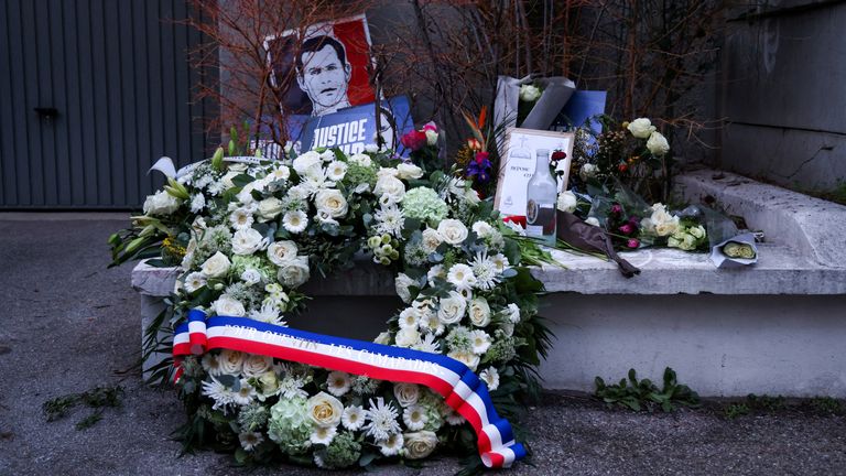 A wreath at a makeshift memorial to Quentin Deranque. Pic: Reuters