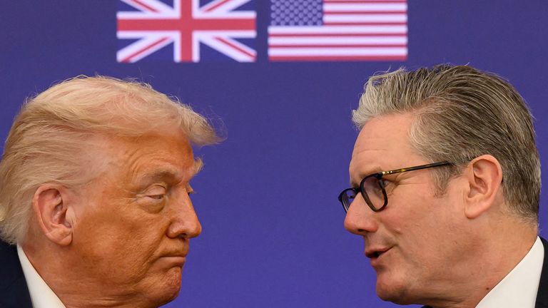 Donald Trump and Sir Keir Starmer at a Chequers news conference in September. Pic: Reuters