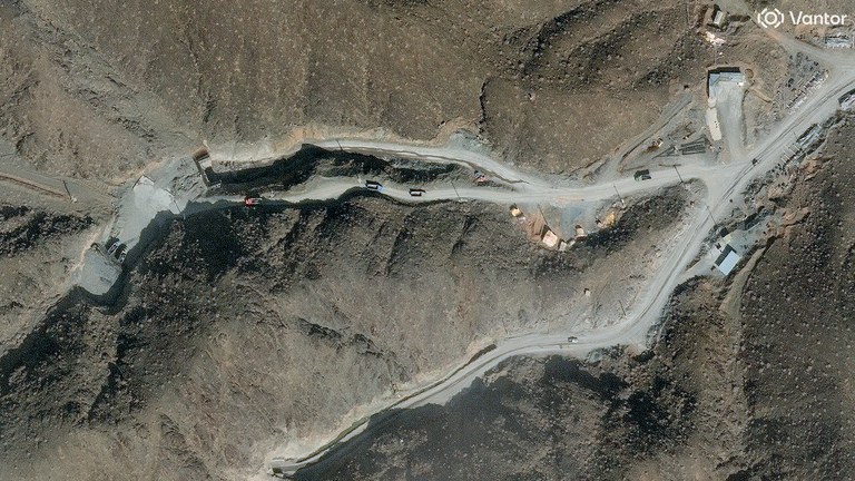 Closeup of construction and hardening of eastern tunnel entrance at Pickaxe Mountain, 10 February 2026. Credit: Vantor