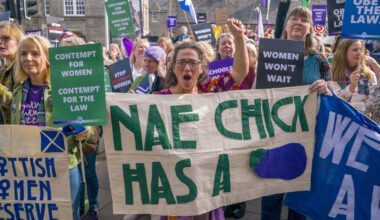 Campaigners from For Women Scotland outside the Scottish parliament in September. Pic: PA