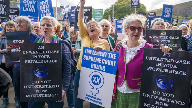  For Women Scotland campaigners outside the Scottish parliament in September. Pic: PA