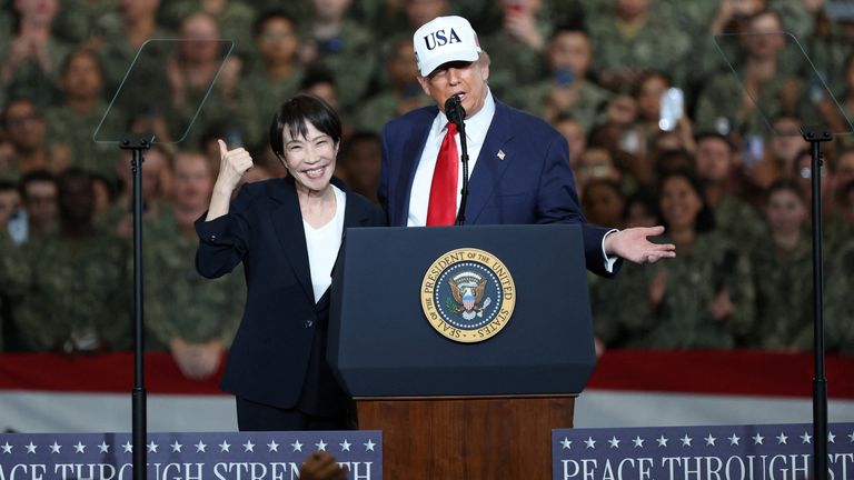 Ms Takaichi with President Trump. Pic: Reuters