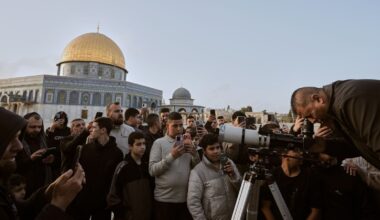 A man observes the moon through a telescope at the Al-Aqsa Mosque compound in Jerusalem. Pic: AP