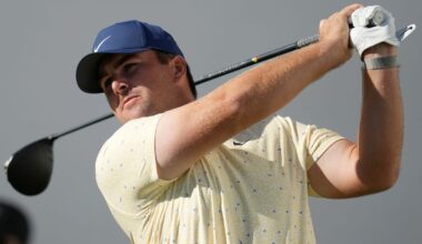 Chris Gotterup hits his tee shot at the 17th hole during the first round of the Phoenix Open golf tournament at the TPC Scottsdale Stadium C