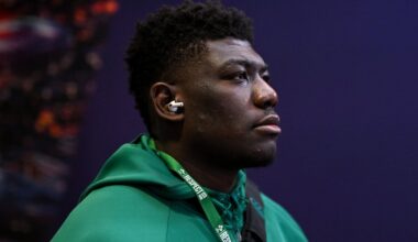 Dublin , Ireland - 14 February 2026; Edwin Edogbo of Ireland before the Guinness 6 Nations Rugby Championship match between Ireland and Italy at the Aviva Stadium in Dublin. (Photo By Ramsey Cardy/Sportsfile via Getty Images)