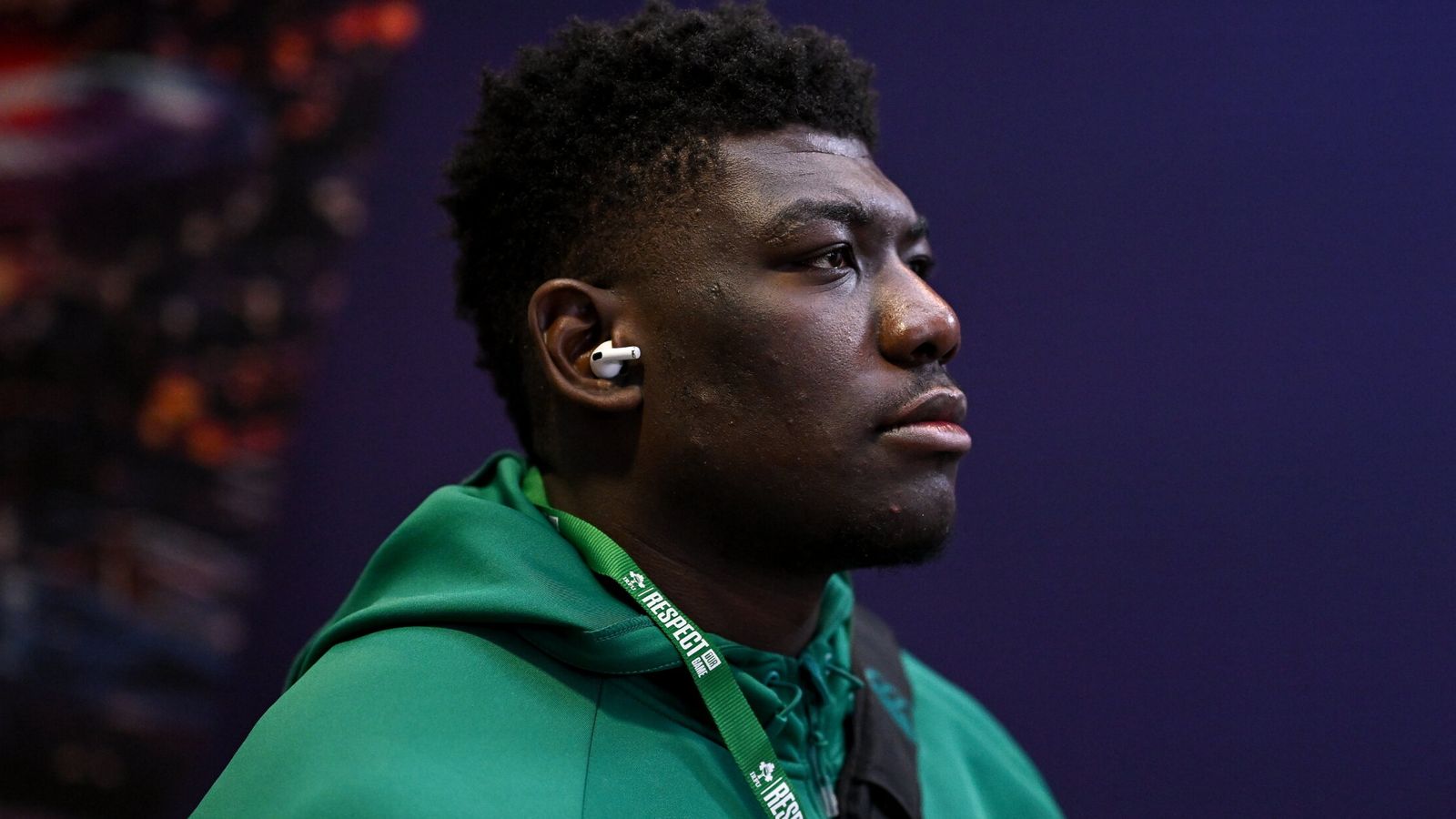 Dublin , Ireland - 14 February 2026; Edwin Edogbo of Ireland before the Guinness 6 Nations Rugby Championship match between Ireland and Italy at the Aviva Stadium in Dublin. (Photo By Ramsey Cardy/Sportsfile via Getty Images)