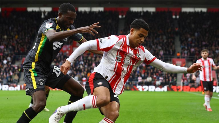 Shea Charles shields the ball against Charlton Athletic