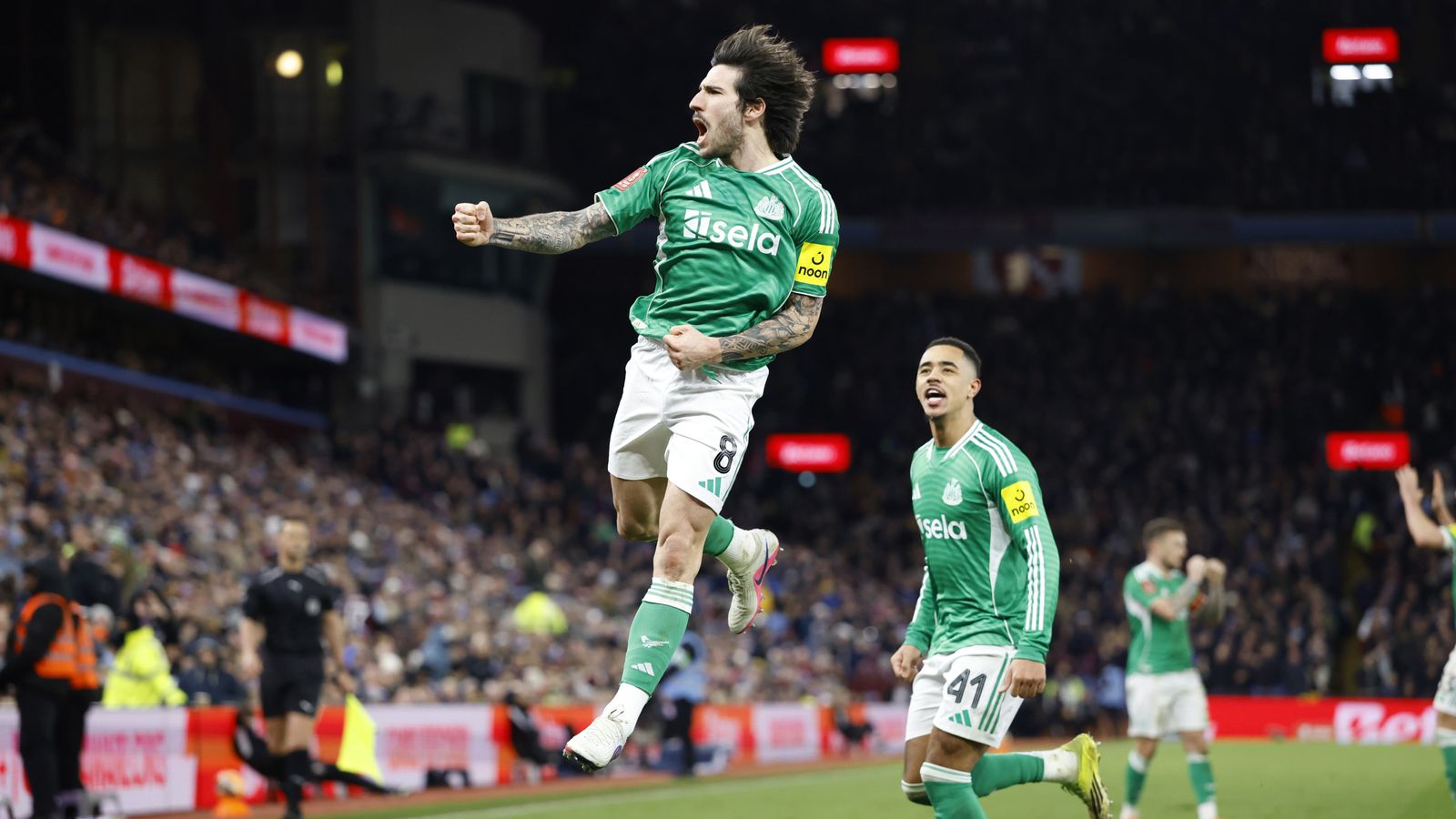 Sandro Tonali celebrates after doubling Newcastle's lead