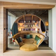 Conversation pit in 25hours Hotel Bikini Berlin 2025 renovation by Studio Aisslinger