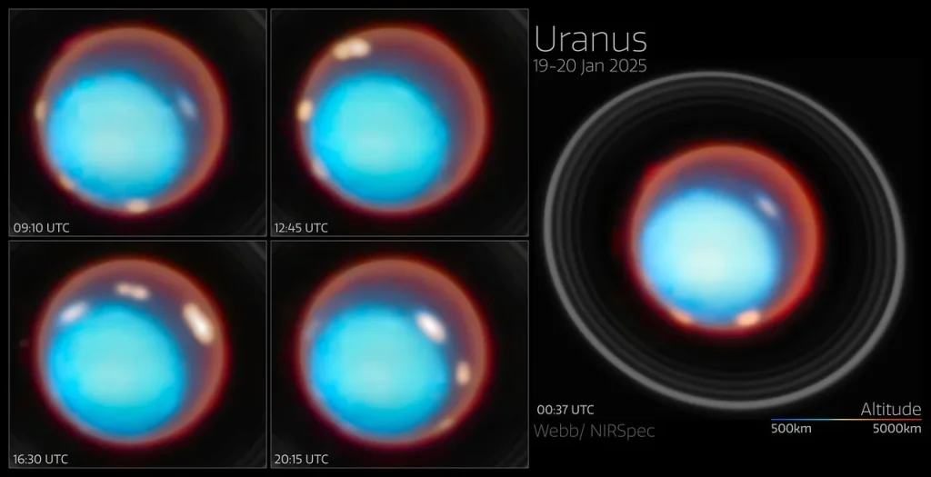 The James Webb Telescope has looked into Uranus's upper atmosphere for the first time, NASA has said - and snapped images of huge auroras rolling through its atmosphere