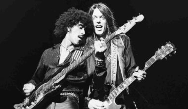 Thin Lizzy&rsquo;s Phil Lynott and Scott Gorham performing onstage in the 1970s