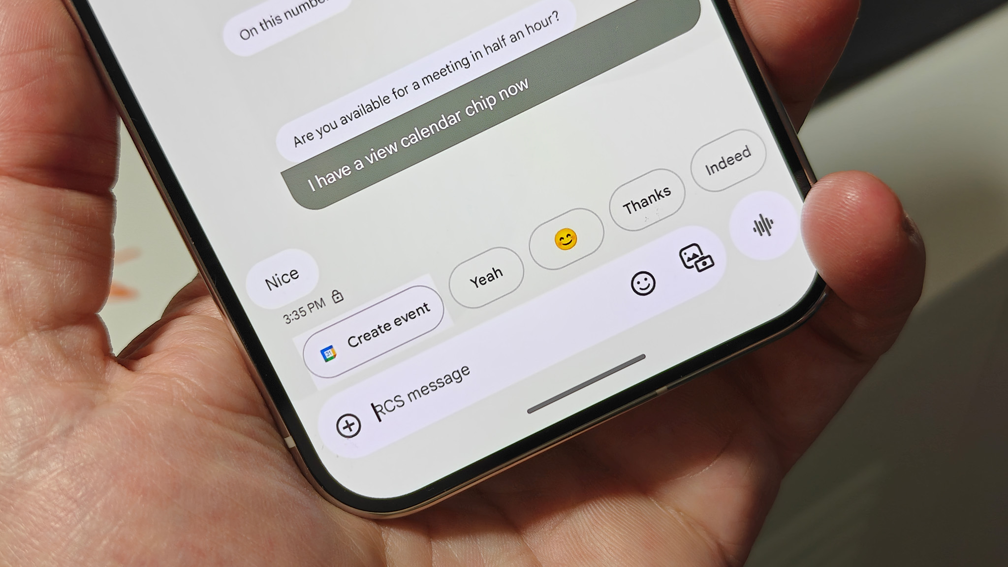 A Magic Cue calendar chip in Google Messages on a Google Pixel 10 Pro XL