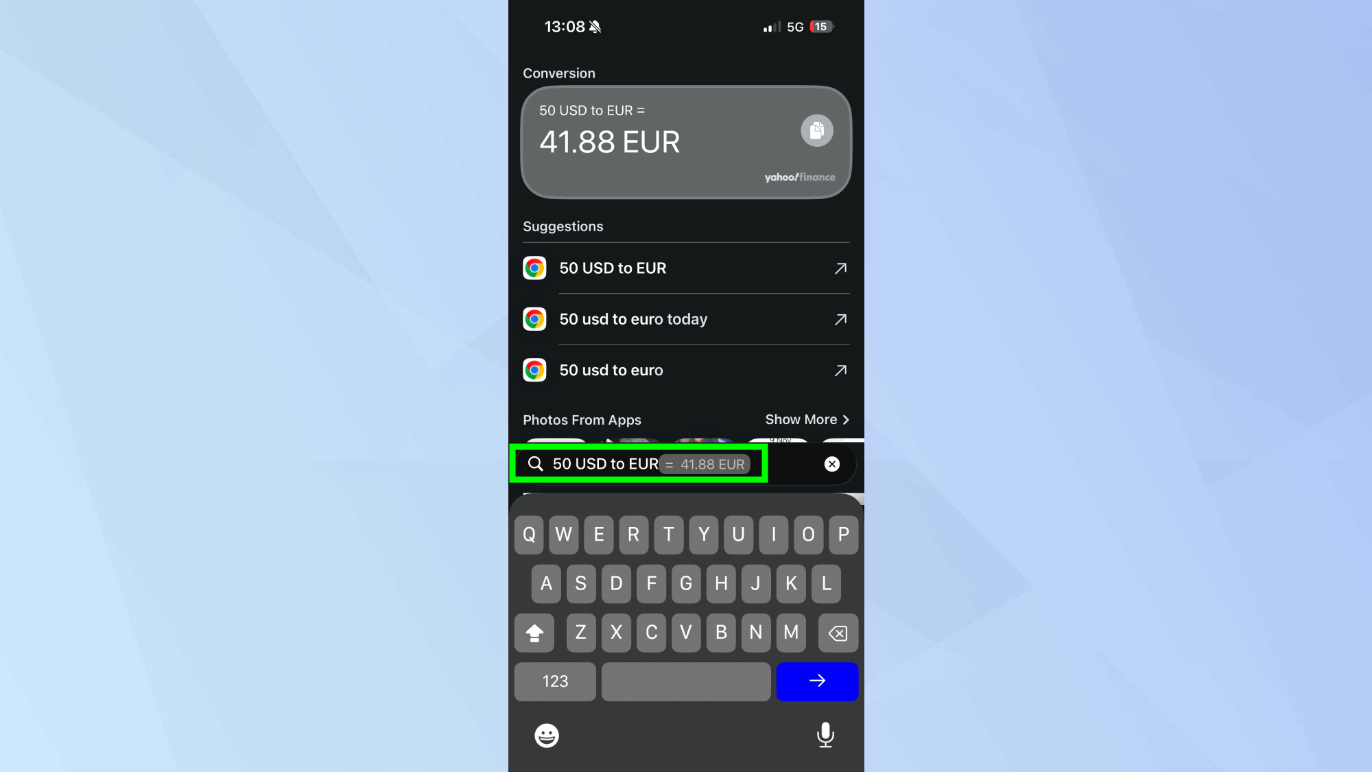 iPhone spotlight maths conversion search