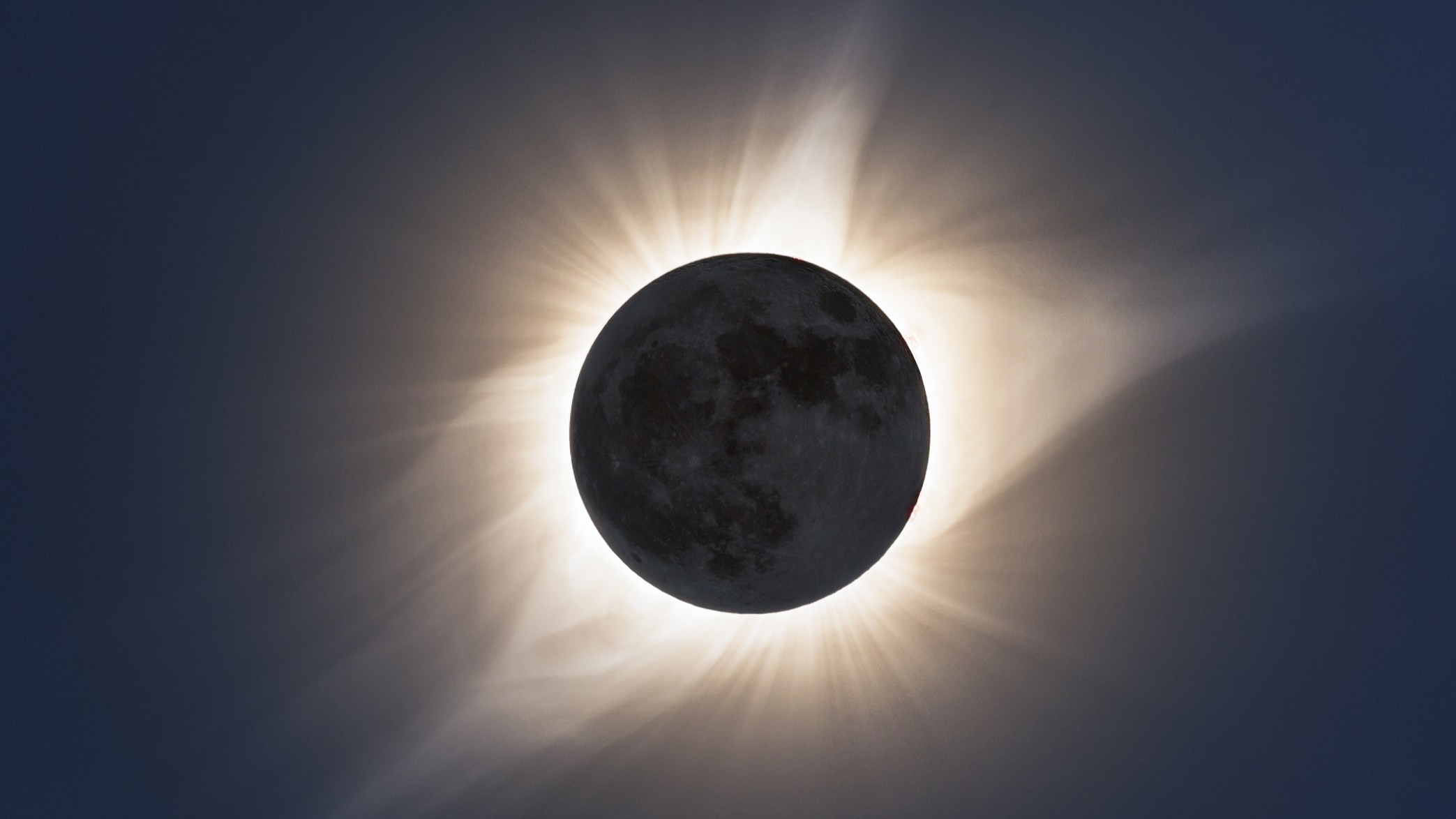 The great North American total eclipse. This is the moment when the sun's corona is visible at 100% totality. This is a hand blended high dynamic range image from six different images with the craters on the moon visible.