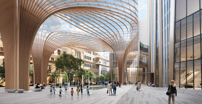 Courtyard view at NICFC by Zaha Hadid Architects and C.Y. Lee & Partners