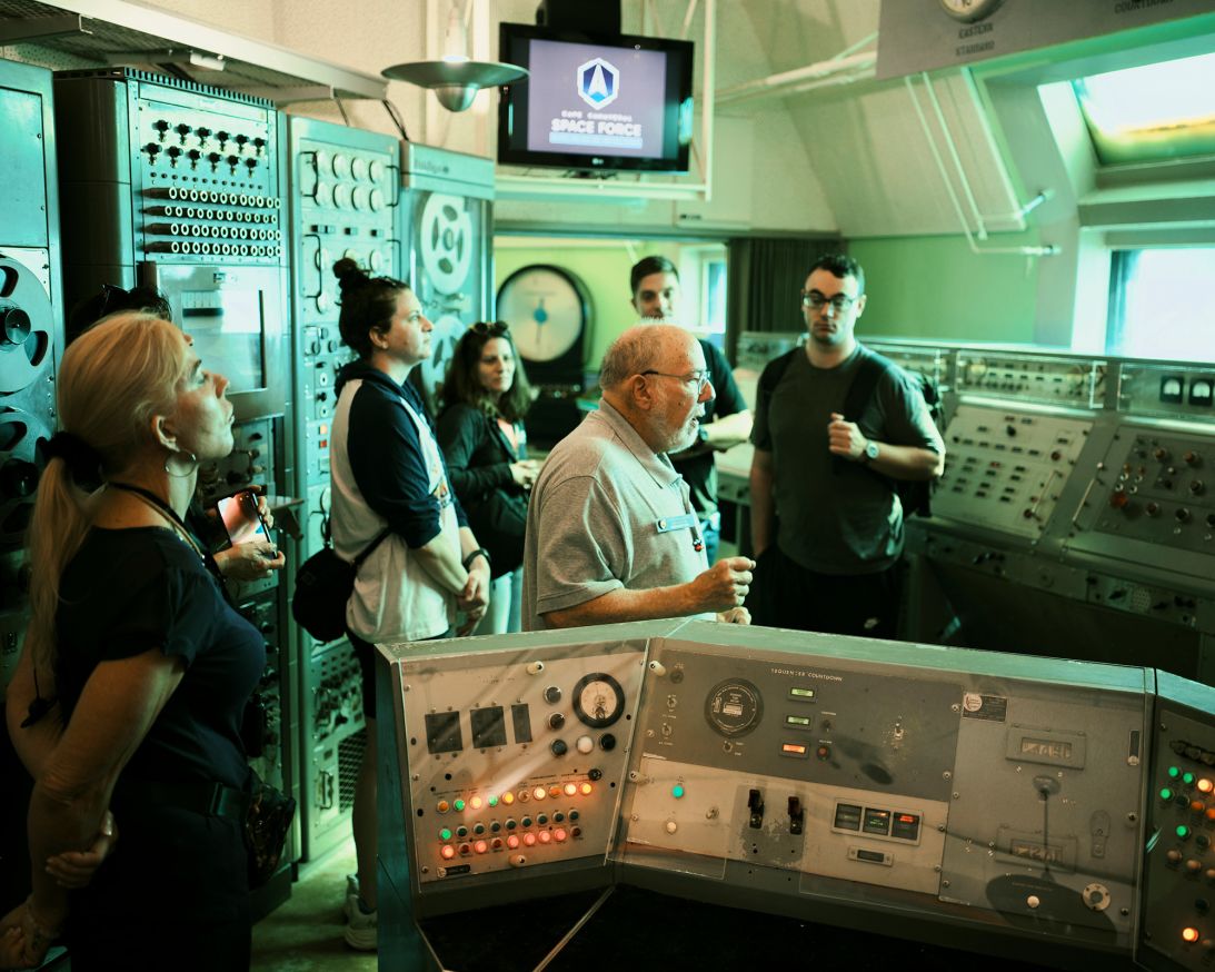 Visitors are guided through the 