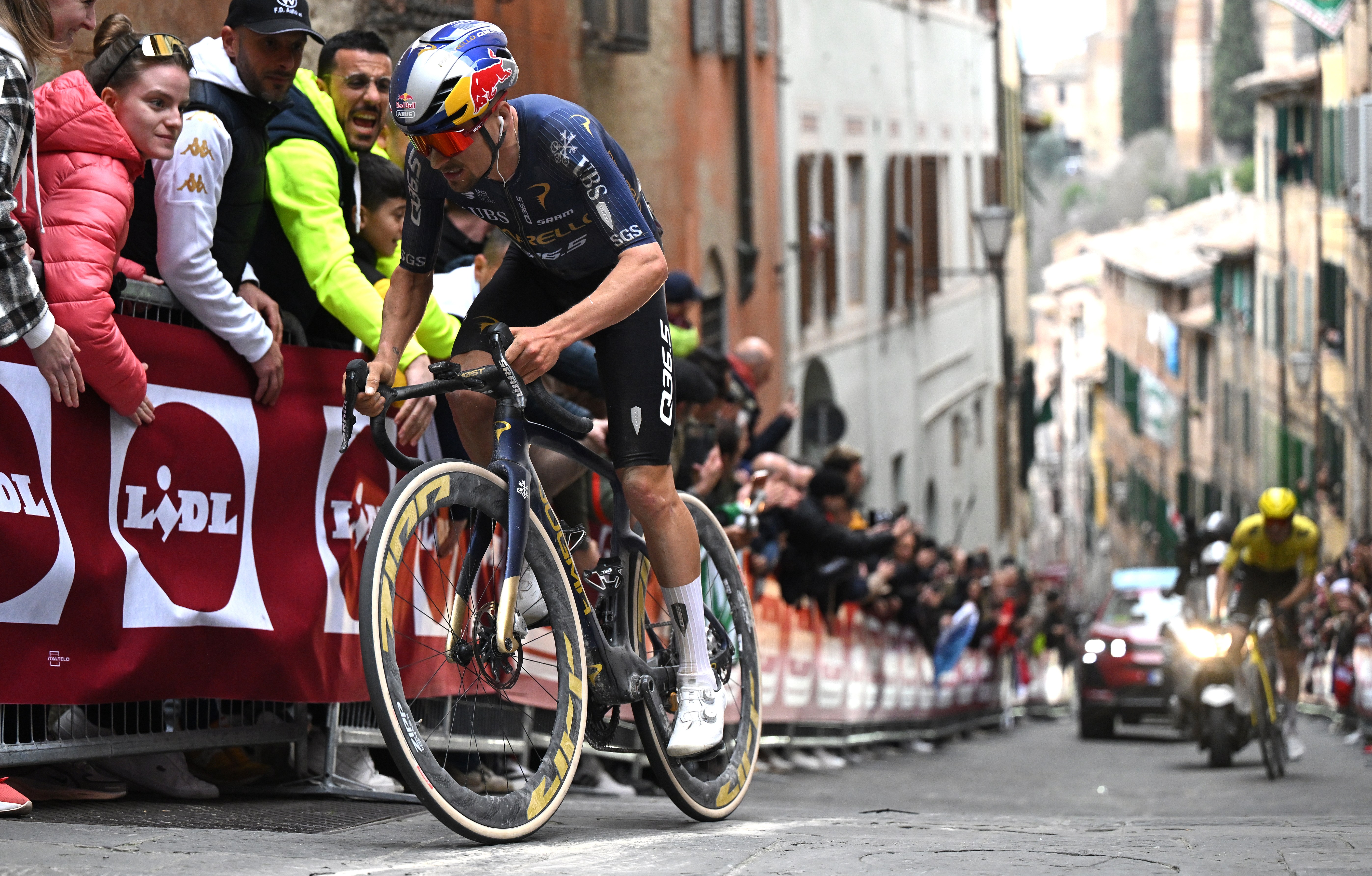 Thomas Pidcock of Great Britain competing in the 20th Strade Bianche 2026 race.