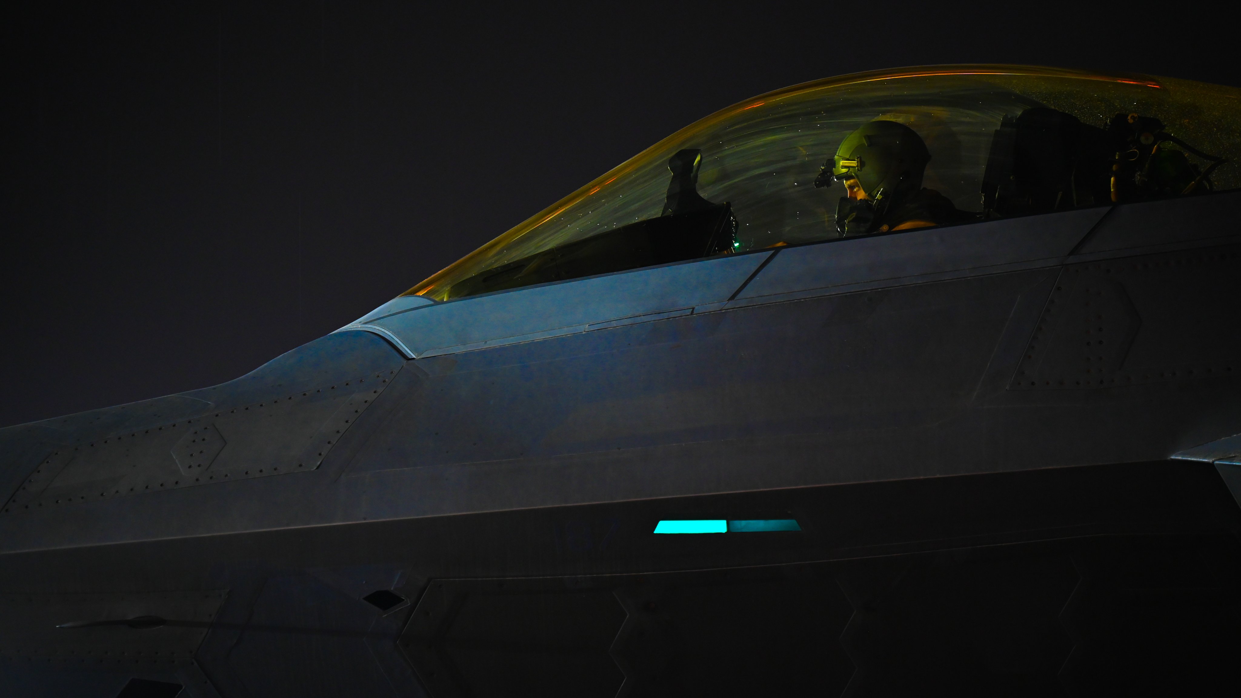 A US F-22 Raptor prepares for a combat flight