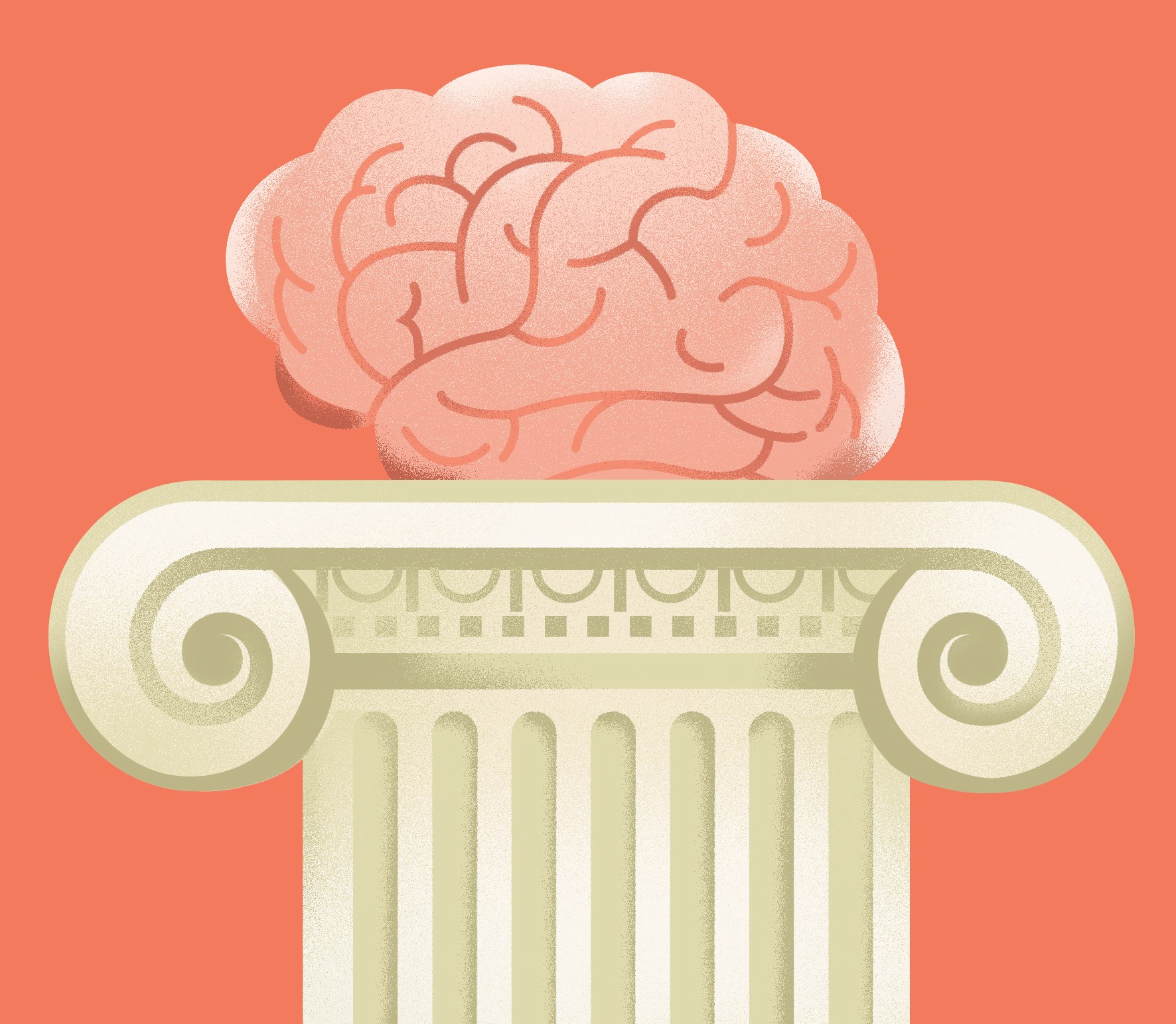 Illustration of a brain resting on top of a classical column.