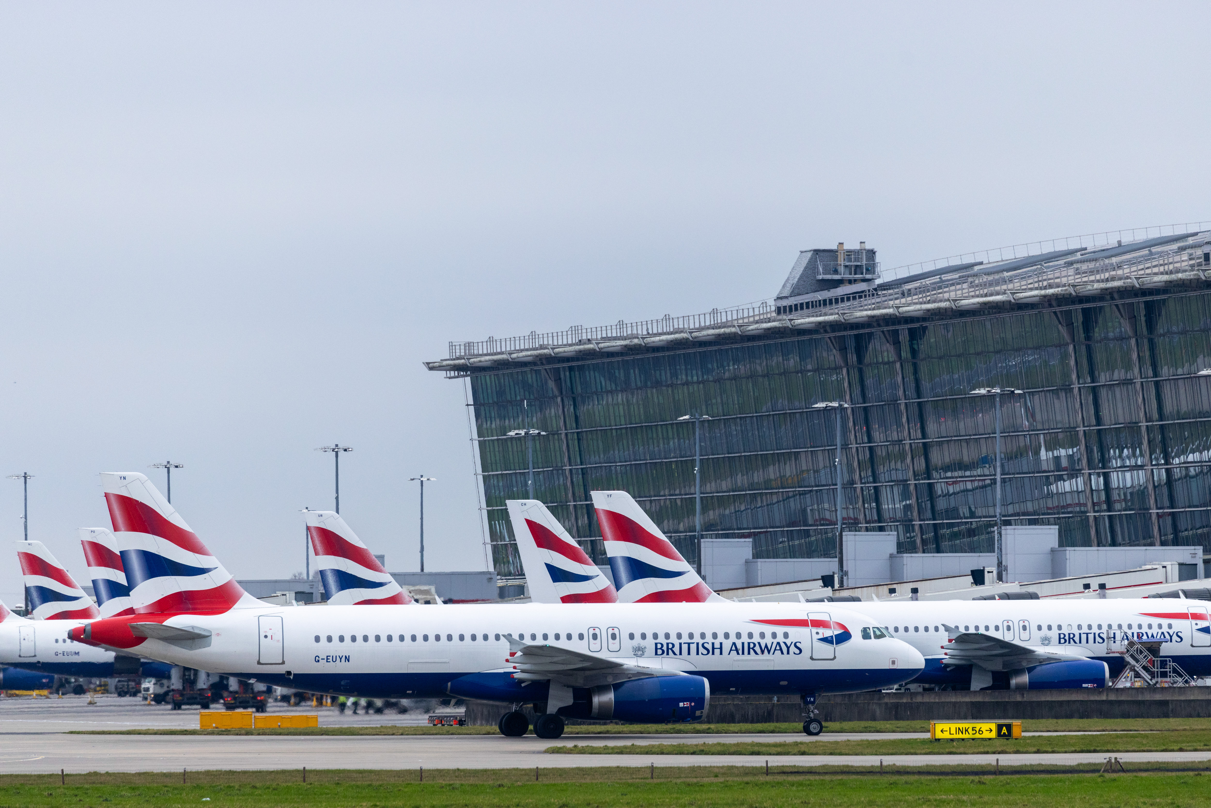 British Airways planes parked at Heathrow Airport Terminal 5.