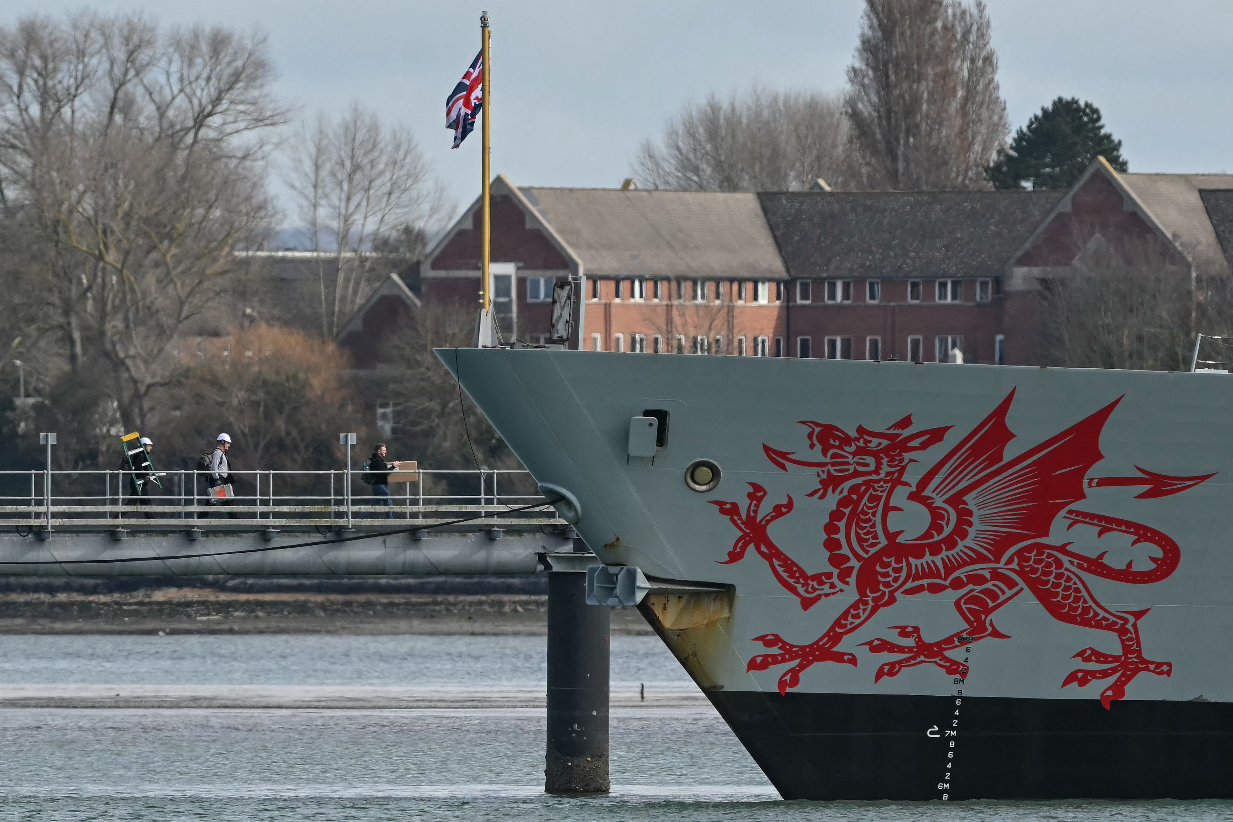 The Type-45 Daring class frigate has been moored at the Portsmouth Upper Harbour Ammunition Facility during preparations