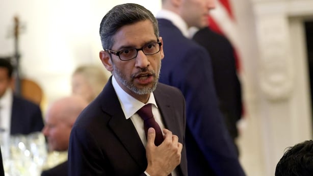 WASHINGTON, DC - MARCH 19: Google CEO Sundar Pichai attends a dinner with U.S. President Donald Trump and Japanese Prime Minister Sanae Takaichi in the State Dining Room at the White House on March 19, 2026 in Washington, DC. This is Takaichi's first official visit to Washington as Prime Minster. (P