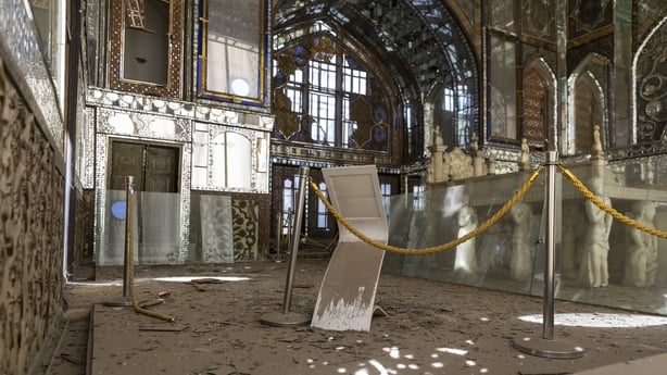 TEHRAN, IRAN - MARCH 3: Debris litters the floor during a press tour of Golestan Palace, a UNESCO World Heritage site that dates back to the Qajar dynasty era, on March 3, 2026 after it was damaged during the U.S. and Israeli airstrikes in Tehran, Iran. Reza Shah Pahlavi, founder of the Pahlavi dyna