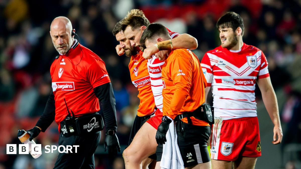 Jacob Host is helped from the field during St Helens' win over Bradford
