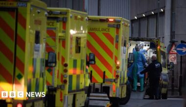 Ambulances queue outside a hospital during the Covid pandemic