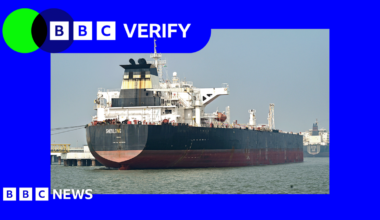 Photo of a docked oil tanker