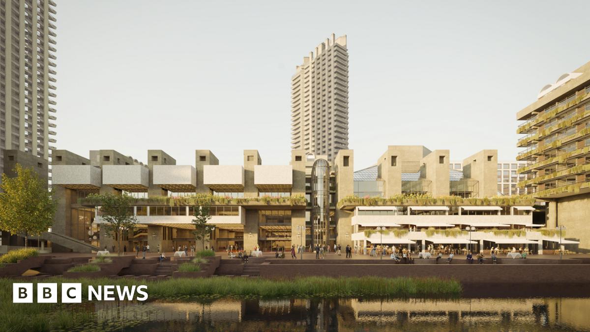 An artist's impression of an internal public area, with red carpets and elements of the building's concrete structure visible.