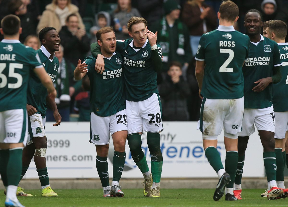 Goal celebrations for Herbie Kane during Argyle's 2-1 League One win against Doncaster Rovers at Home Park on 7 March 2026 - Photo: Dave Rowntree/PPAUK