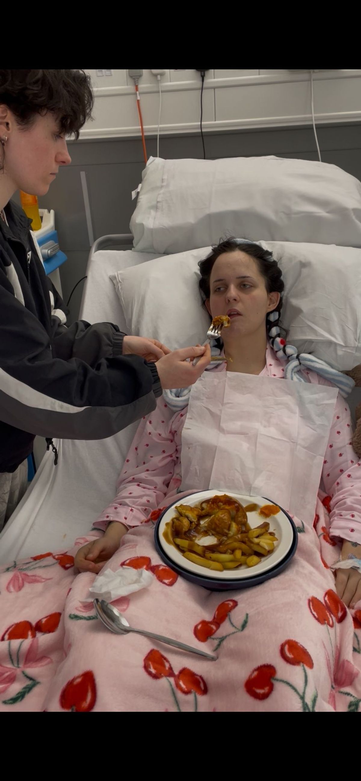 Lily being fed in hospital