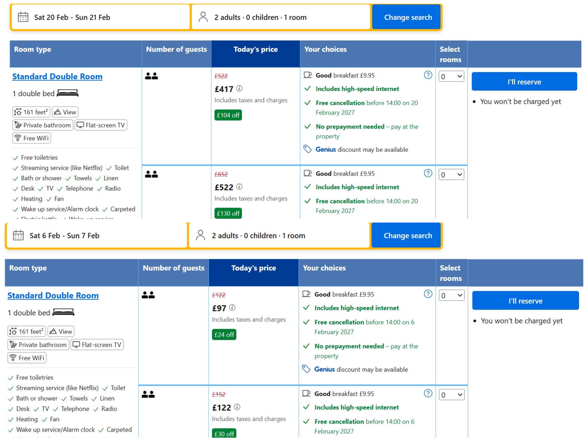 A screenshot of a hotel booking website