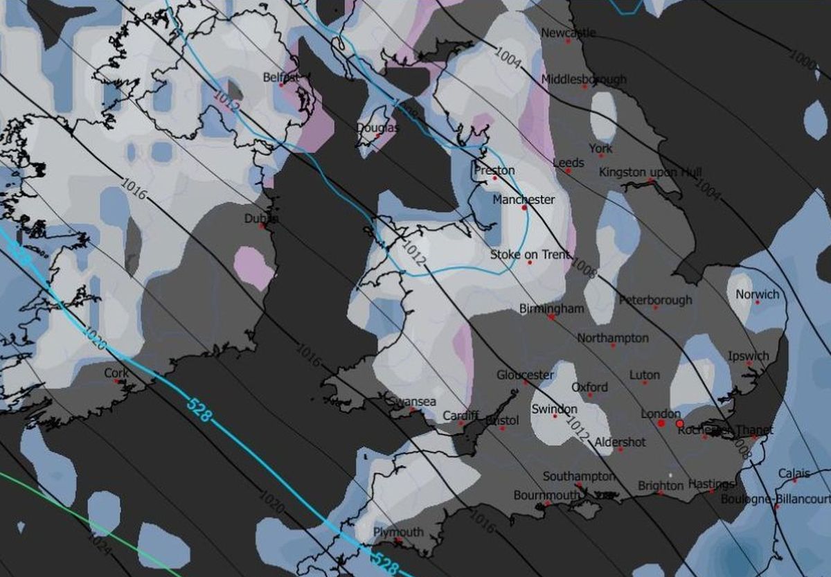 Broad-brush GFS estimate of sleet and snow at 9am on Wednesday, March 25
