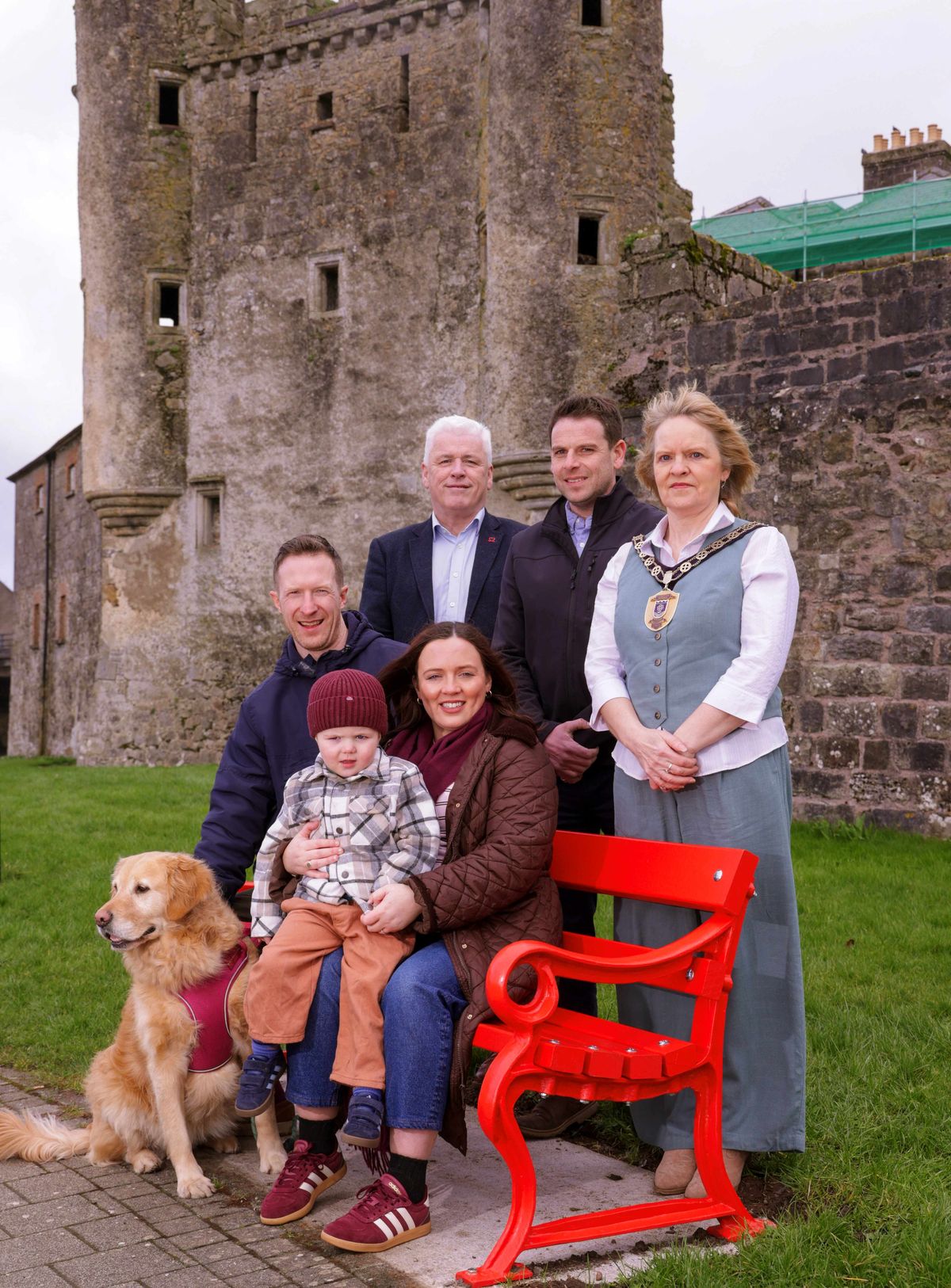 Pictured alongside Adam and family are Fearghal McKinney, Head of British Heart Foundation, Councillor Shirley Hawkes, Vice Chair of Fermanagh and Omagh District Council and Parks Manager Stewart Burns