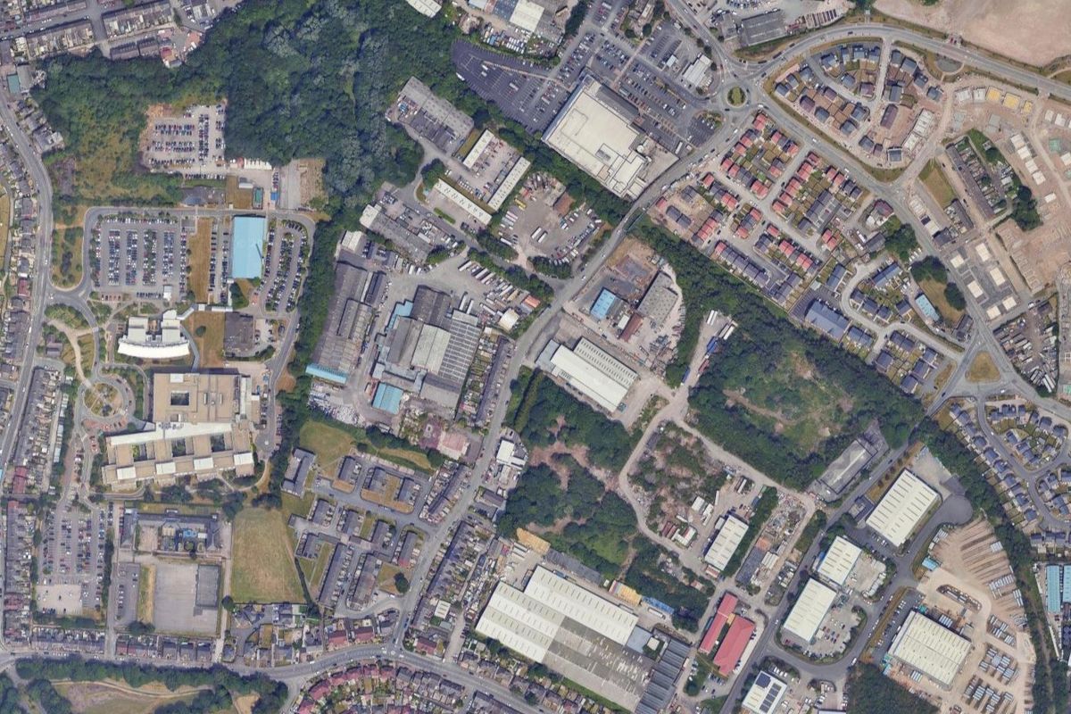 An aerial view of the Baxters Lane area of St Helens