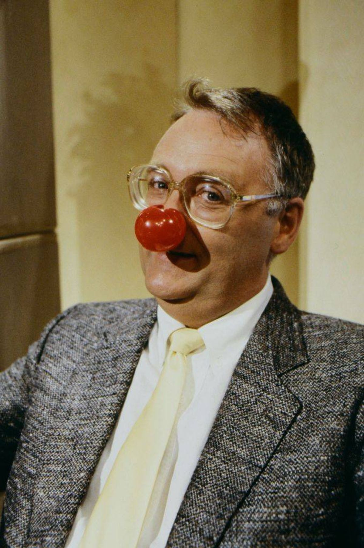 Ian Smith (Harold Bishop) of the Australian soap 'Neighbours' whose cast turned out in force to support the Night of TV of Red Nose Day in 1989