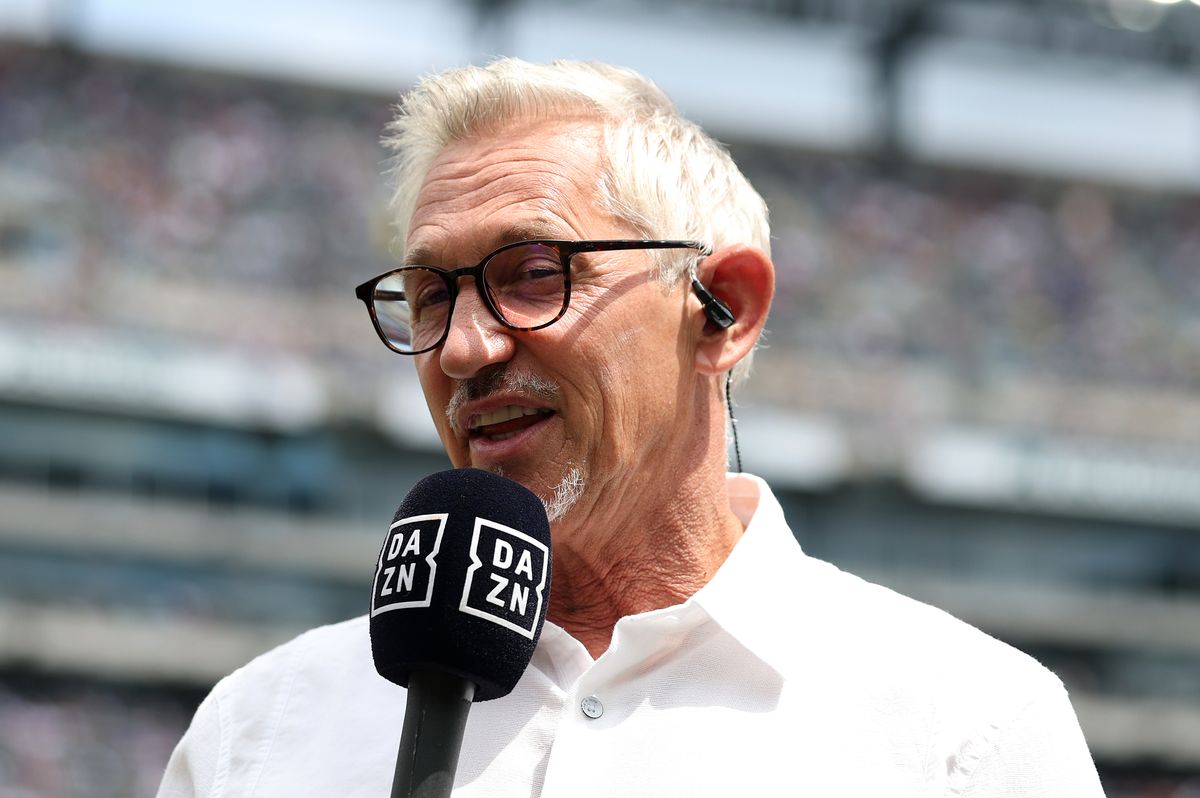 EAST RUTHERFORD, NEW JERSEY - JULY 13: Gary Lineker, talks as a guest on DAZN prior to the FIFA Club World Cup 2025 Final match between Chelsea FC and Paris Saint-Germain at MetLife Stadium on July 13, 2025 in East Rutherford, New Jersey. (Photo by Michael Regan - FIFA/FIFA via Getty Images)