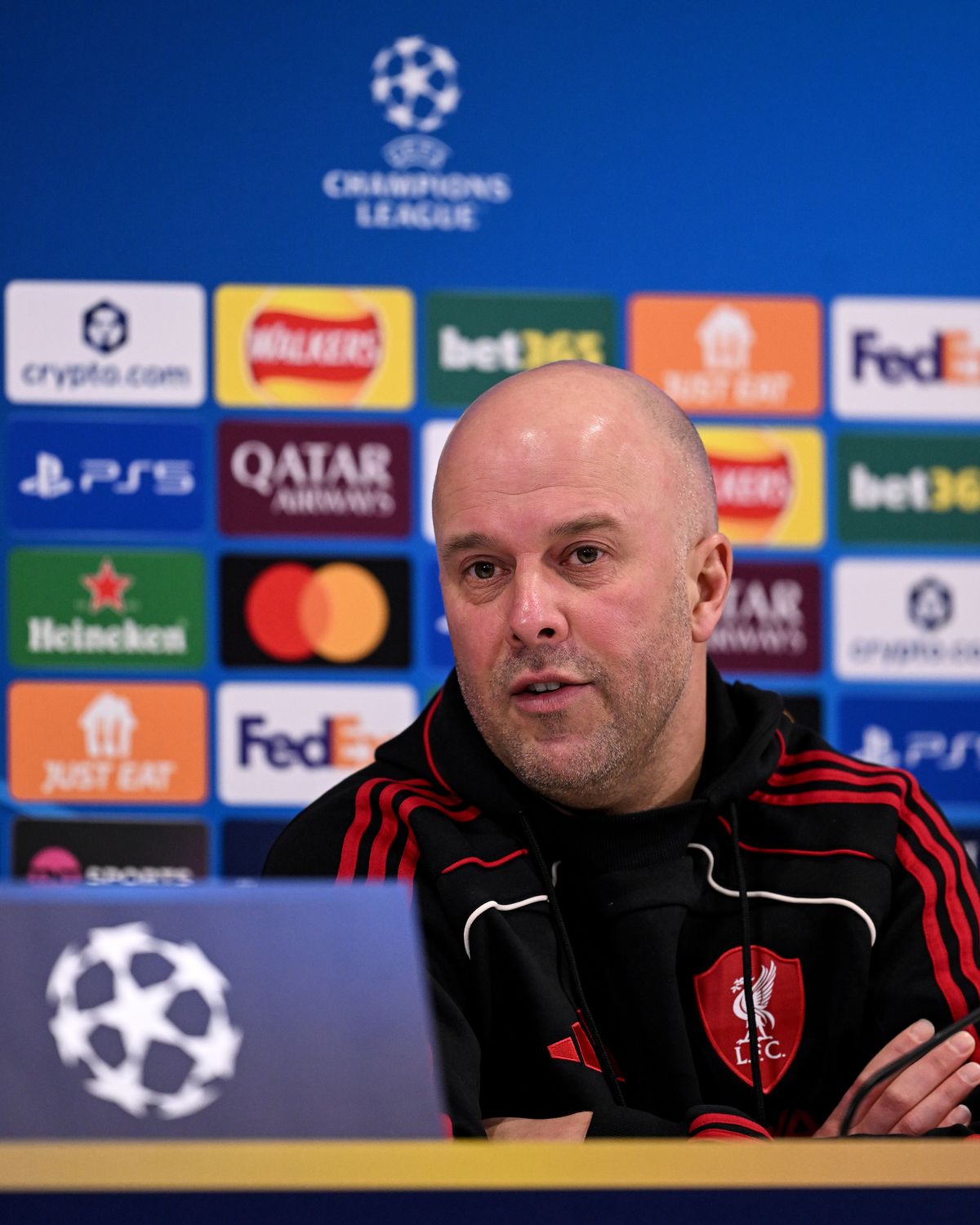 Arne Slot during a Liverpool press conference.