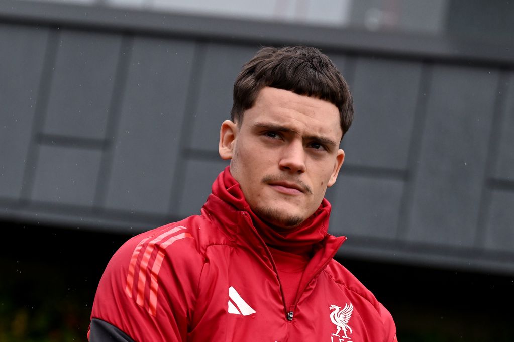 Liverpool attacking midfielder Florian Wirtz emerges for a training session.