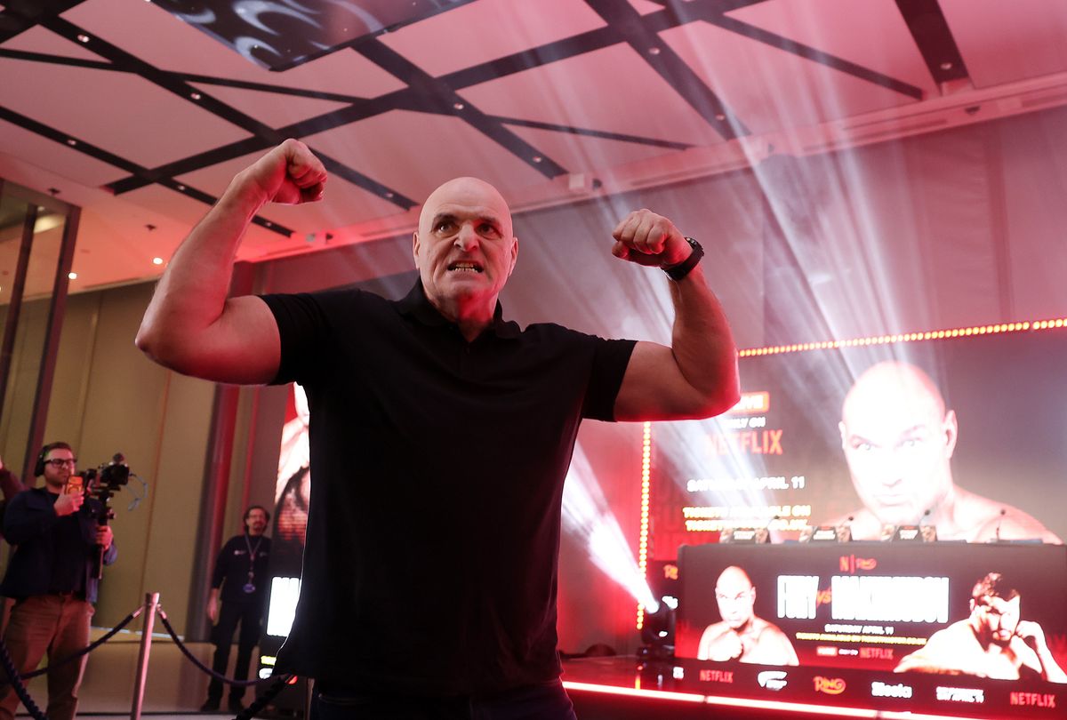 John Fury, father of Tyson Fury, before the Tyson Fury v Arslanbek Makhmudov press conference at Tottenham Hotspur Stadium on February 16, 2026 in London, England. 