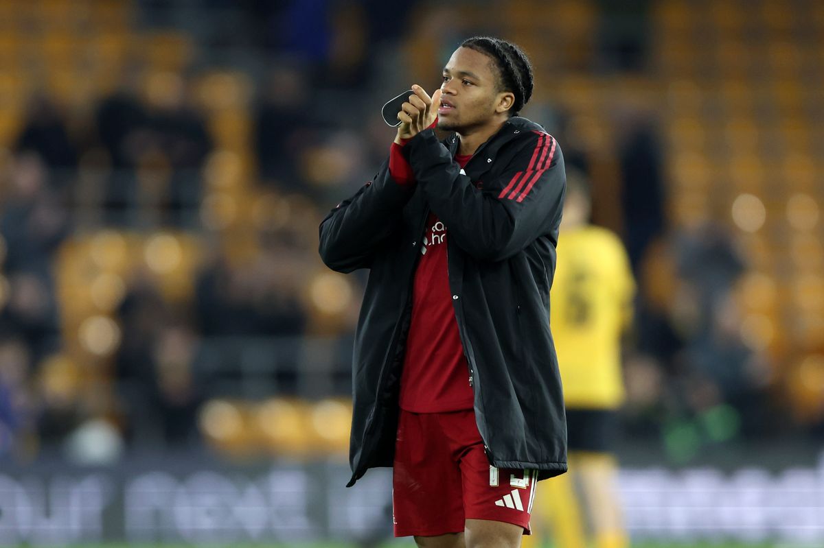 WOLVERHAMPTON, ENGLAND - MARCH 6: Rio Ngumoha of Liverpool applauds the fans after the Emirates FA Cup Fifth Round match between Wolverhampton Wanderers and Liverpool on March 6, 2026 in Wolverhampton, England. (Photo by Nigel French/Sportsphoto/Allstar via Getty Images)