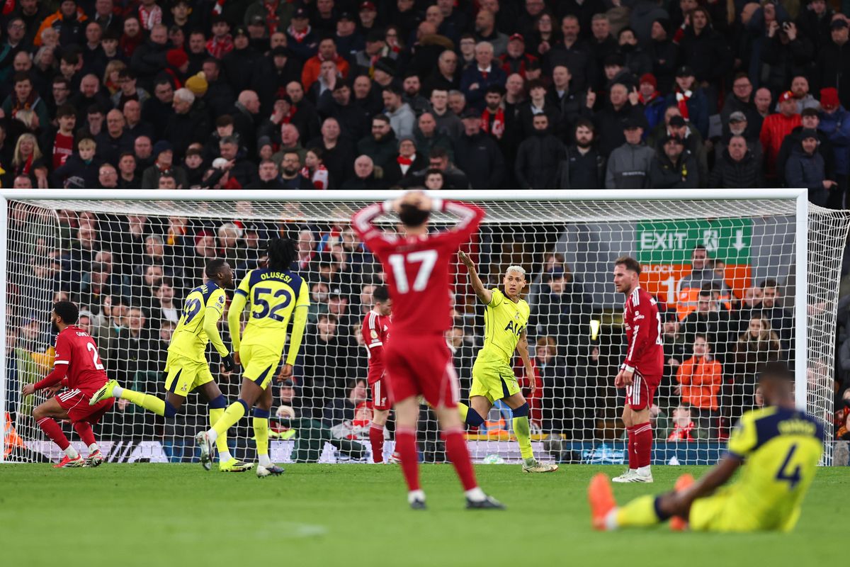 Richarlison celebrates after scoring against Liverpool