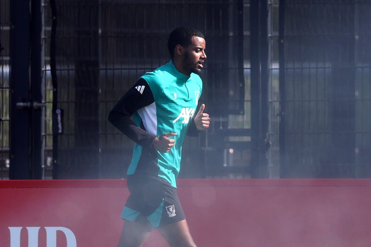 KIRKBY, ENGLAND - MARCH 17: Alexander Isak of Liverpool trains during a training session at AXA Training Centre on March 17, 2026 in Kirkby, England. (Photo by Jan Kruger/Getty Images)