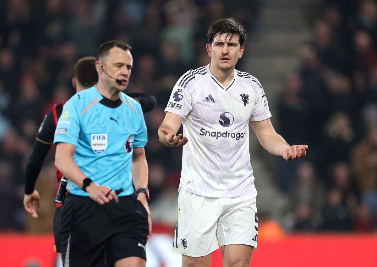 Harry Maguire reacts after being sent off during Manchester United's draw with Bournemouth