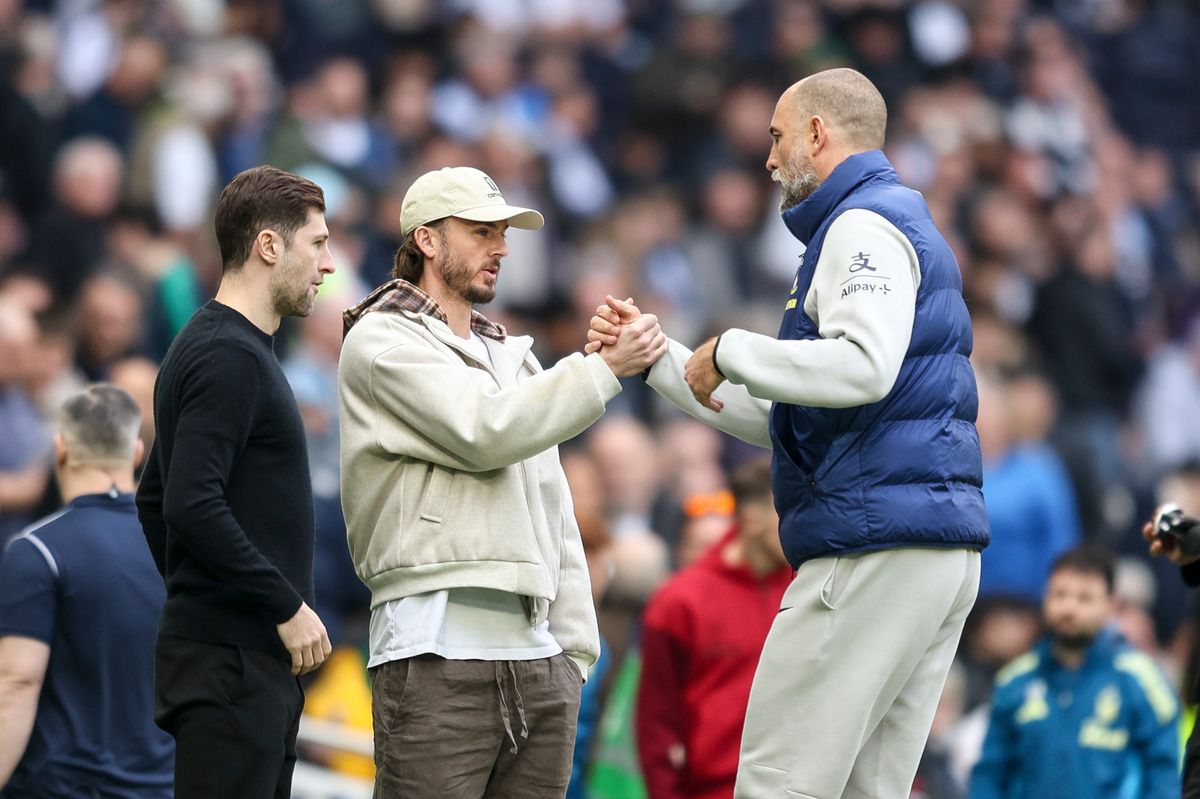 Tottenham head coach Igor Tudor with the injured Ben Davies and James Maddison before the Premier League defeat to Nottingham Forest